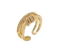 KONFEN Bague Anti Stress Femme Rotative Ajustable, zircone perles rotatives qui tourne fidget ring anxiete anneau tournante bijoux fantaisie reglable Conception double couche réglable rotatif, Doré