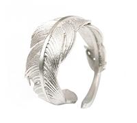 KONFEN Bague Argent Femme Homme, Plume Réglable, Pouce Ouverte Anneau, Orteil Bijoux Vintage pour Femme Fille Homme Ado (Argent)