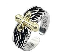 KONFEN Bague Argent Homme, Angel Plume Bague Ajustable Reglable Ouverte, Une Bague Pouce Anneau Bagues Reglables Orteil Bijoux Simple Vintage pour Homme Ado