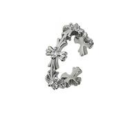 KONFEN Bague Croix Femme Ajustable, Brillant Anneau Sertissage en zircone Ouverture réglable rétro fantaisie cadeau bijoux, Argenté