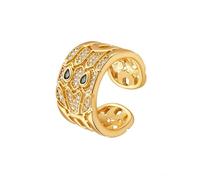 KONFEN Bague Femme ajourée Plaqué Or 18k Ajustable, Brillant Sertissage en zircone Ouverture réglable, Style Métallique fantaisie Moderne cadeau, Doré