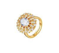 KONFEN Bague Femme Blanc zircone grosse pierre Plaqué Or 18k Ajustable, Brillant Sertissage en zircone Ouverture réglable, Style Métallique fantaisie Moderne cadeau, Doré