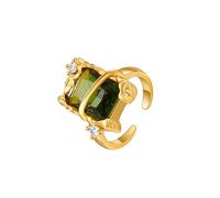 KONFEN Bague Femme carrée Plaqué Or 18k Ajustable, Brillant Sertissage en zircone Design à bords irréguliers Ouverture réglable, Style Métallique fantaisie Moderne cadeau, Doré