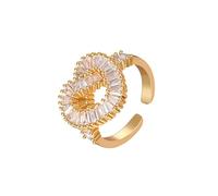 KONFEN Bague Femme cœur Plaqué Or 18k Ajustable - Brillant Sertissage en zircone Ouverture réglable, Style Métallique fantaisie Moderne cadeau, Doré
