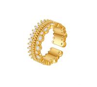 KONFEN Bague Femme dentelle Plaqué Or 18k Ajustable - Brillant Sertissage en zircone Ouverture réglable, Style Métallique fantaisie Moderne cadeau, Doré