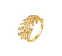 KONFEN Bague Femme feuille Plaqué Or 18k Ajustable - Brillant Sertissage en zircone Ouverture réglable, Style Métallique fantaisie Moderne cadeau, Doré