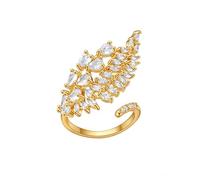 KONFEN Bague Femme Grande feuille Plaqué Or 18k Ajustable - Brillant Sertissage en zircone Ouverture réglable, Style Métallique fantaisie Moderne cadeau, Doré
