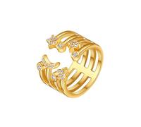 KONFEN Bague Femme lune étoile Plaqué Or 18k Ajustable - Brillant Sertissage en zircone Ouverture réglable, Style Métallique fantaisie Moderne cadeau, Doré