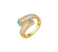 KONFEN Bague Femme Plaqué Or 18k Ajustable, Brillant Bleu Sertissage en zircone Ouverture réglable, Style Métallique fantaisie Moderne cadeau, Doré