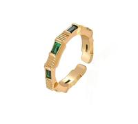 KONFEN Bague Femme Plaqué Or 18k Ajustable, Brillant vert Sertissage en zircone Ouverture réglable, Style Métallique fantaisie Moderne cadeau, Doré