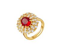 KONFEN Bague Femme Rouge zircone grosse pierre Plaqué Or 18k Ajustable, Brillant Sertissage en zircone Ouverture réglable, Style Métallique fantaisie Moderne cadeau, Doré