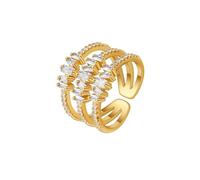 KONFEN Bague Femme triple couche Plaqué Or 18k Ajustable - Brillant Sertissage en zircone Ouverture réglable, Style Métallique fantaisie Moderne cadeau, Doré