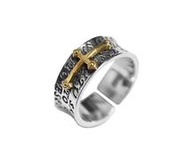 KONFEN Bague pour homme, ouverture réglable, motif croix Viking, gravure texte, bijoux rétro punk hip hop gothique unisexe vintage, cadeau d'anniversaire/Noël pour hommes, garçons, femmes