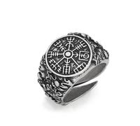 KONFEN Bague pour homme, taille ajustable, motif boussole Viking, gravure texte, bijou rétro punk hip hop gothique unisexe vintage, cadeau d'anniversaire/Noël pour hommes et garçons