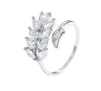 KONFEN Bague Reglable Argent, Feuille Bague Argent avec Zircon Femme, Pouce Bague Ouverte Bague Anneau Bagues, Bague Pouce Bague Orteil Bijoux Géométrique Simple Vintage pour Femme Fille Ado (Argent)