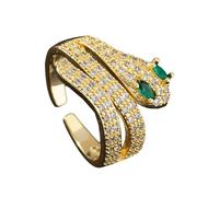 KONFEN Bagues Ouvertes Ajustables en Émeraudes de Haute Qualité Pour Femmes, Bague Serpent en Zircon, Bijoux de Mariage Classiques, ÉléGants et Vintage Pour Femmes, Vert, Acier
