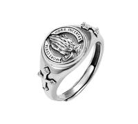 KONFEN Bagues pour Homme avec Mains en Prière, Viking Anneaux Ajustables Sculptés Chevalière Hommes Hypoallergénique, Croix Ouverts Vintage Hip Pop Gothique Punk Texture Unique Bijoux, Argent