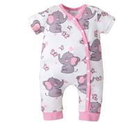 KONFEN Barboteuse Combinaisons Bébé Fille, Manches Courtes Combinaison Body Romper Jumpsuit Éléphant et Papillon Motif avec Bouton pour Bebe Fille 9-12 Mois (Rose)