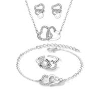 KONFEN Bijoux pour Femmes, Bijoux en Précieuses étincelantes pour Mariage, Collier Boucles d'oreilles et Bracelet en Forme de Double Amour, Cadeaux d'anniversaire et de Mariage, Argent