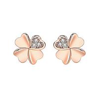 KONFEN Boucles d'oreilles Argent 925 Femme, Boucle d'oreille Trèfle avec Zircone, Boucle d Oreille Petite Hypoallergénique Anneau Oreille Bijoux Cadeau pour Femmes Filles (Or Rose)