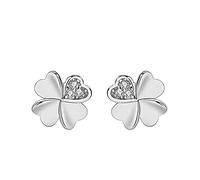 KONFEN Boucles d'oreilles Argent 925 Femme, Boucle d'oreille Trèfle avec Zircone, Boucle d Oreille Petite Hypoallergénique Anneau Oreille Bijoux Cadeau pour Femmes Filles (Argent)