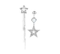 KONFEN Boucles d'oreilles Argent Femme, Étoile Boucle d'oreille Pendante Longue, Boucle d oreille Asymetrique Dépareillé Femme avec Zircone, Anneau Oreille Haloween Bijoux pour Femmes Filles (Argent)
