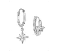 KONFEN Boucles D'Oreilles Créoles Argent 925 Femme, Créoles Étoile à Huit Branches Étoiles Zirconium Dépareillé Multiples Pendantes Dangle, Piercing Oreille Cartilage Tragus Empilables Bijoux, Argent