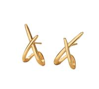 KONFEN Boucles d'oreilles femmes, en forme de croix, boucles d'oreilles à tige réglable, surface plaquée or 14 carats, design classique et minimaliste, bijoux pour femmes et filles, dorées