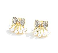 KONFEN Boucles d'oreilles Or Femme, Arcs Boucle d'oreille Pendante, Boucle d oreille Asymetrique Dépareillé Femme avec Zircone et Perles, Anneau Oreille Haloween Bijoux pour Femmes Filles (Or)