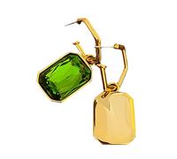 KONFEN Boucles d'oreilles Pendante Femme Or, 18K Boucle d'oreille Doré avec Cristal Vert, Boucle d oreille Pendantes Emeraude, Hypoallergénique Anneau Oreille Bijoux Cadeau pour Femmes Filles (Or)