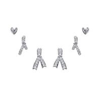 KONFEN Boucles d'oreilles pour Femmes 3 Paires, Lot Piercing Oreille avec Tige en Argent 925 et Zircon Cubique, Hypoallergénique Boucles d'oreille en Forme de Coeur et X, Argent