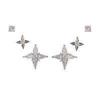 KONFEN Boucles d'oreilles pour Femmes 3 Paires, Lot Piercing Oreille avec Tige en Argent 925 et Zircon Cubique, Hypoallergénique Boucles d'oreille en Forme de D'étoile, Argent
