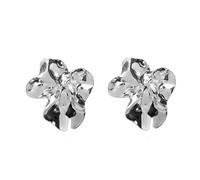 KONFEN Boucles d'oreilles pour femmes en métal irrégulier en forme de pétales asymétriques à plis forme de fleurs, boucles d'oreilles réglables, bijoux brillants, femmes, filles, argent