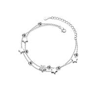 KONFEN Bracelet Argent 2 en 1 Étoile Perle Réglable pour Femme et Fille, Double en Argent, Fin Bijoux Cadeau Anniversaire pour Ado