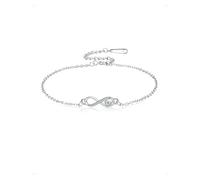 KONFEN Bracelet Femme Infini Cœur Plaqué Argent 925, Acier Inoxydable Bracelets Réglable Blanc Brillant Heart Infinity Zirconium, Style Élégant Fantaisie Bijoux pour Femmes Anniversaire Fête, Argent