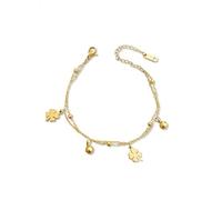 KONFEN Bracelet Femme Trèfle à Quatre Feuilles Grelot Acier au Titane Plaqué 18K, Réglable Chaîne Double Couche Bracelet Élégant Quatre Feuilles Porte-Bonheur Breloques Bracelets Fantaisie Bijou, Or