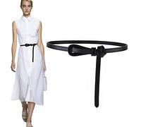 KONFEN Ceinture Fine pour Femme, Véritable Cuir, Taille Vintage, Pantalon Nouée Mince en Cuir pour Femmes Jean 110cm (Noir)