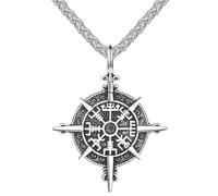 KONFEN Collier Boussole Pendentif Pierre de Vœux Viking Vintage, 2 Styles Argent/Gris