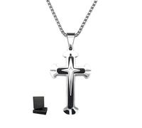 KONFEN Collier Croix Pendentif Homme, 3mm * 24" Croix Chaine 304 Acier Inoxydable pour Homme Femme, 60cm Chaîne Croix Hip Hop Bijoux Cadeau d'anniversaire pour Homme Garçons (Argent et Noir)