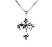 KONFEN Collier Croix Pendentif Homme Femme, 24" Fuoco Croix Chaine Acier Inoxydable 60cm pour Homme, Chaîne Croix Viking Hip Hop Bijoux Cadeau d'anniversaire pour Homme Garçons
