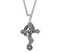 KONFEN Collier Croix Pendentif Homme Femme, Crâne Croix Chaine Acier Inoxydable 70cm pour Homme, Chaîne Croix Viking Hip Hoo Bijoux Cadeau d'anniversaire pour Homme Garçons