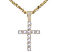 KONFEN Collier Croix Pendentif Homme Femme, Croix Chaine Acier Inoxydable 55cm avec Zircons pour Homme, Chaîne Croix Viking Hip Hoo Bijoux Cadeau d'anniversaire pour Homme Garçons, Or