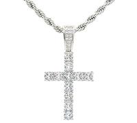 KONFEN Collier Croix Pendentif Homme Femme, Croix Chaine Acier Inoxydable 55cm avec Zircons pour Homme, Chaîne Croix Viking Hip Hoo Bijoux Cadeau d'anniversaire pour Homme Garçons, Argent