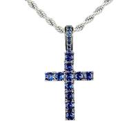 KONFEN Collier Croix Pendentif Homme Femme, Croix Chaine Acier Inoxydable 55cm avec Zircons pour Homme, Chaîne Croix Viking Hip Hoo Bijoux Cadeau d'anniversaire pour Homme Garçons, Bleu