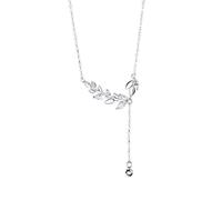 KONFEN Collier de Bijoux pour Femmes, Pendentif Colliers en Chaîne avec Forme de Feuilles et Zircon Cubique, Collier en Forme de Gerbe de Blé Longueur Ajustable, Cadeaux pour Femmes, Argent