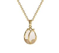 KONFEN Collier Femme, Collier Pendentif avec Or Tulipe en Opale, Collier en Y Bijoux Collier Femme Fille Ado Maman, Cadeau de Saint-Valentin (Or)