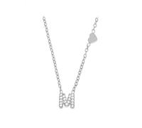 KONFEN Collier Initiale Lettre Acier Inoxydable Femme, 18 Carats Chaine Plaqué Or Réglable, Lettres M Incrustées De Zircone, Avec Un Cœur Délicat Sur Le Côté, Argent, Cadeau Personnalisé Bijoux Femme