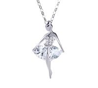 KONFEN Collier Pendentif Argent 925, Colier Danseuse Ballerine Argent avec Zircon Femme Fille, Collier Dansant Elégant Bijoux Cadeau pour Fille Ado Maman, Cadeau de Saint Valentin Noël (Argent)