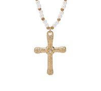 KONFEN Collier pendentif croix pour femme, collier croix à perles en chaîne d'alliage, pendentif double vintage avec strass Cadeaux pour filles femmes (4 modèles, or/argent)