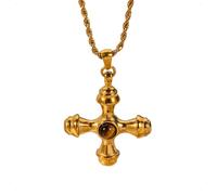 KONFEN Collier pendentif croix pour femme, collier croix à perles en chaîne d'alliage, pendentif double vintage avec strass Cadeaux pour filles femmes (4 modèles, or/argent)